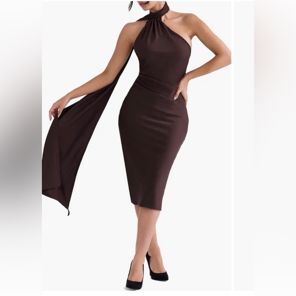 House of CB Asymmetric Halter Midi Dress